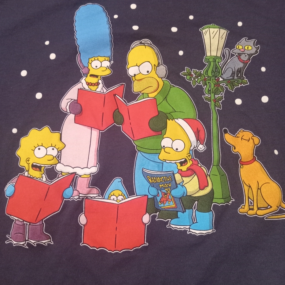 Men's Size Large Simpsons Christmas Caroling Graphic Tee